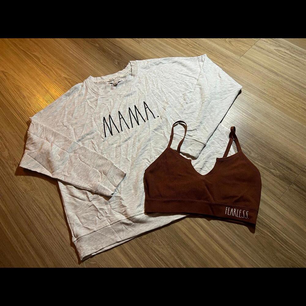 Rae Dunn “Mama” Crewneck & “Fearless” Bralette Women’s Medlum